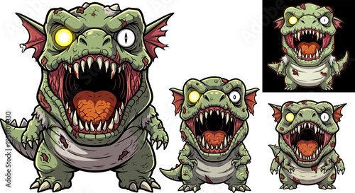 Set of 3 cartoon monster icons vector