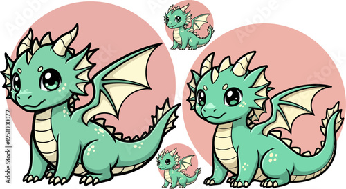 Set of 3 cute cartoon dragon icons vector