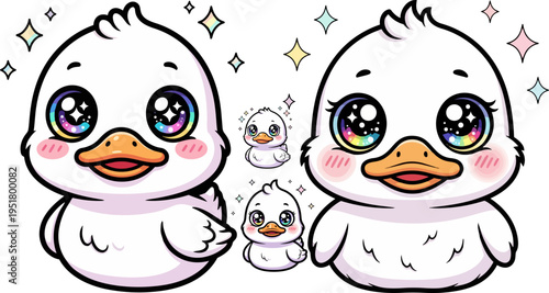 Set of 3 cute cartoon duck characters vector