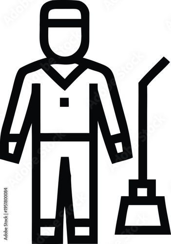 Dedicated janitorial service staff member holding a broom ready for comprehensive floor cleaning