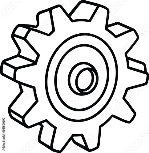 Detailed three dimensional outline drawing of a standalone cogwheel gear component