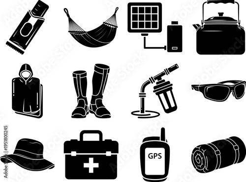 Collection of outdoor and travel related objects and accessories