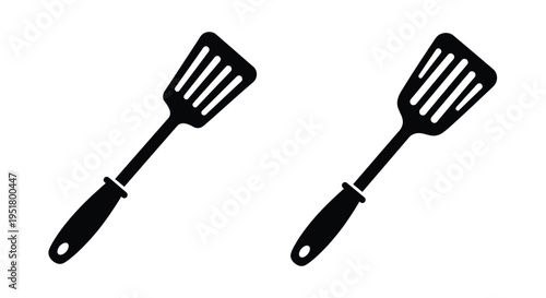 Two black spatula illustrations displayed against a white background silhouette
