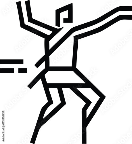 Dynamic geometric line icon depicting a male figure in an active pose, possibly dancing or martial arts