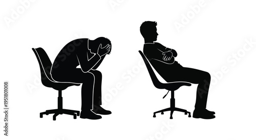 Two men in chairs one despairing and one contemplative silhouette