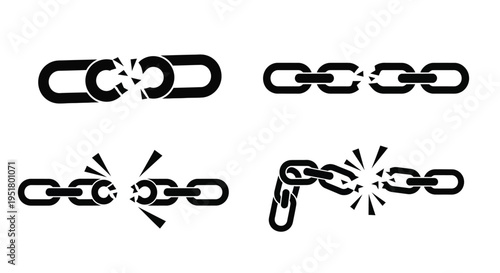 Broken chain links in various states of fracture a bold silhouette
