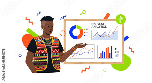 Empowering Global Agri-Tech: Professional African Analyst Presenting Data-Driven Harvest Insights for Sustainable ESG Reporting and Impact Investing