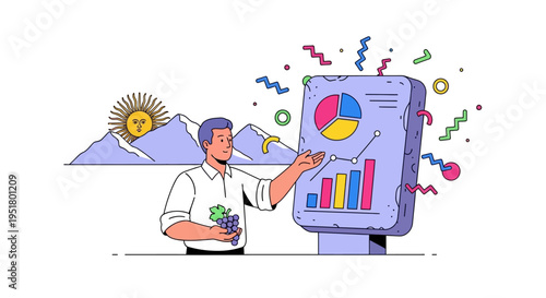 Strategic AgTech business analyst presenting vineyard performance data and supply chain insights for sustainable growth