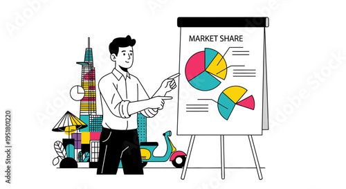 Strategic B2B marketing analyst presenting competitive market share insights for corporate business growth and data-driven decision making