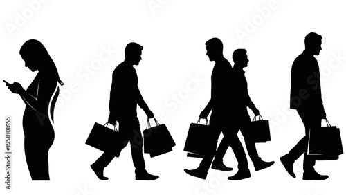 Business people walking, office workers silhouettes, professional men and women, briefcases, commuting