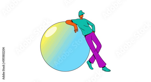 Confident B2B strategist leaning on a sphere of innovation representing scalable digital solutions and creative brand stability