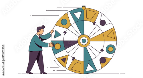 Visionary corporate professional driving business momentum and operational excellence through a complex strategic framework in a minimalist flat design