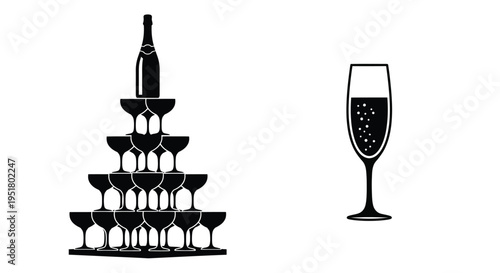 Champagne tower and glass a celebratory black design silhouette