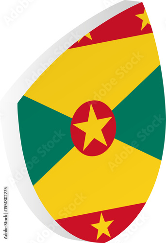 Free Download 3D Grenada Flag Shield in Isometric Rugby Ball Shape - GFXLoad