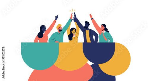 Diverse Professional Team Celebrating Milestone Success and High-Performance Corporate Culture Illustration