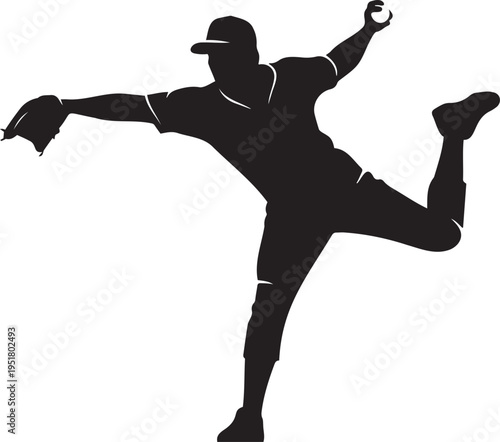 Silhouette of a baseball player pitching with dynamic movement and athleticism