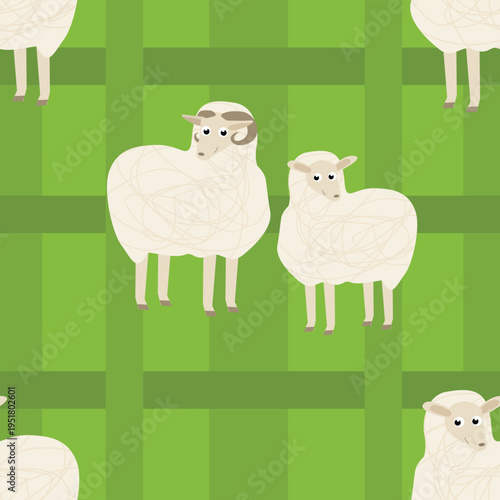 vector illustration of a sheep  green seamless pattern