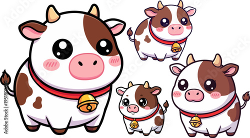 Set of 3 cute cartoon cow icons vector