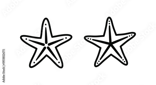 Two starfish illustrations shown in a striking black outline silhouette