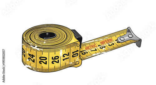 Yellow measuring tape, extended and coiled