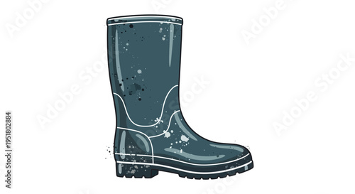 Blue Rubber Boot with Splattered Paint Effect