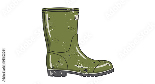 Green Rubber Boot with Splattered Mud