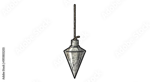 Plumb bob tool hanging on string isolated on white background
