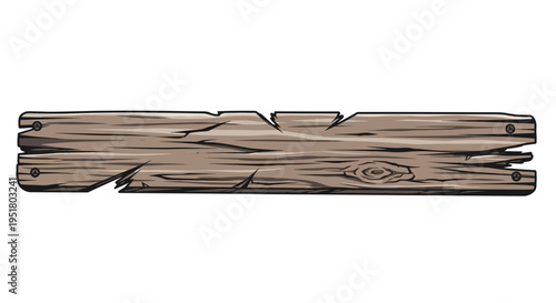 Rustic wooden plank sign, weathered texture, isolated on white