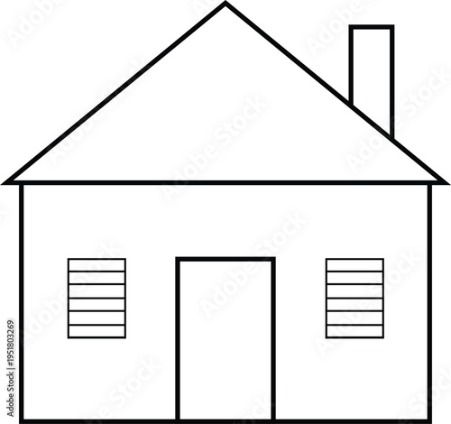Small cottage or family house outline, Minimalist architecture silhouette for coloring or design.