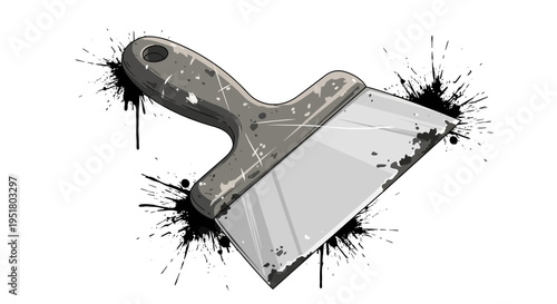 Spatula tool with paint splashes, grunge style