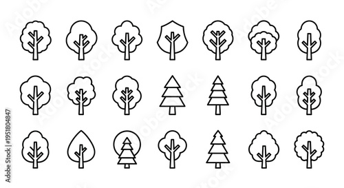 Collection of various tree icons and symbols.