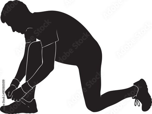 Silhouette of a person tying their shoelaces in a running stance