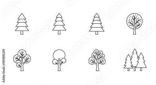 A collection of tree icons and illustrations.