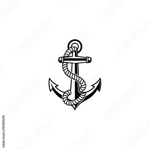 Nautical Anchor with Thick Rope Illustration.