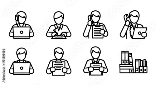Office Workers Icons - Diverse Tasks and Roles in Business.