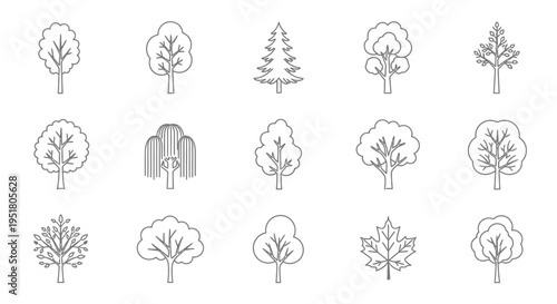 A collection of various tree illustrations.