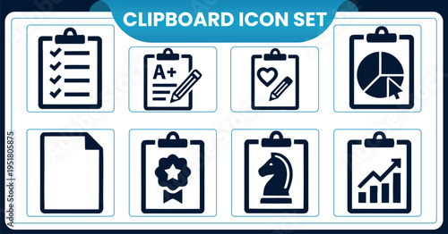 Clipboard icon set for business and productivityClipboard icon set for business and productivity