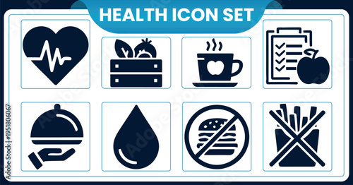 Health and wellness icon set for medical and fitness conceptsHealth and wellness icon set for medical and fitness concepts