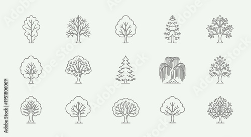 A collection of various tree silhouettes.