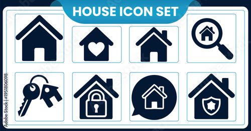 House icon set with various symbolsHouse icon set with various symbols