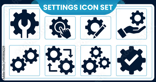 Settings icon set with various gear and configuration symbolsSettings icon set with various gear and configuration symbols