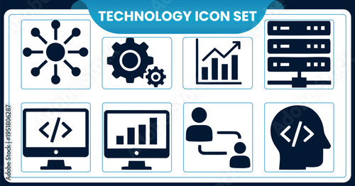 Technology icon set for business and developmentTechnology icon set for business and development