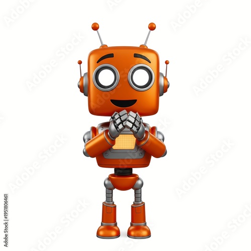 Orange Robot Clapping Hands Applause – 3D Cartoon Character