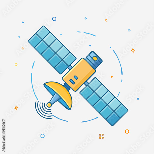 A satellite is transmitting signals in space with solar panels and antennae deployed.