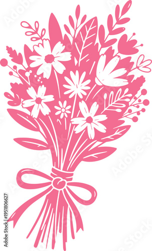Vibrant pink floral bouquet with white flowers and bow