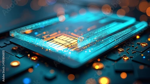 Macro Golden Microchip on Dark Smart Card Digital Payment Concept