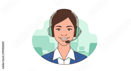 Friendly customer service representative woman smiling, wearing a headset, and actively supporting clients in a bright, modern call center environment.