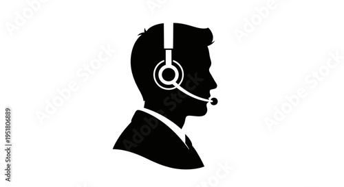 Black silhouette of a man wearing a headset with a microphone, representing a customer service agent or support professional.
