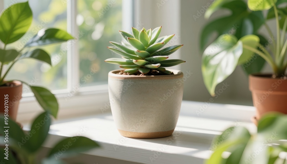 Fototapeta premium Growing succulents indoors care guide for houseplants living room photo bright environment close-up plant aesthetics