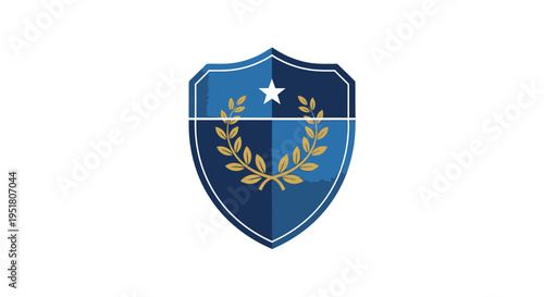 A blue shield emblem featuring a white star at the top and a golden laurel wreath at the bottom, symbolizing achievement and protection.